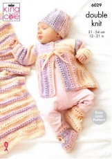 Knitting Pattern - King Cole 6029 - Cutie Pie DK - Cardigan, Matinee Coat, Hat, Bootees and Blanket